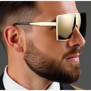 Square Oversized Sunglasses Polygon Flat dimensional Rhombic Loop Wire Frame New